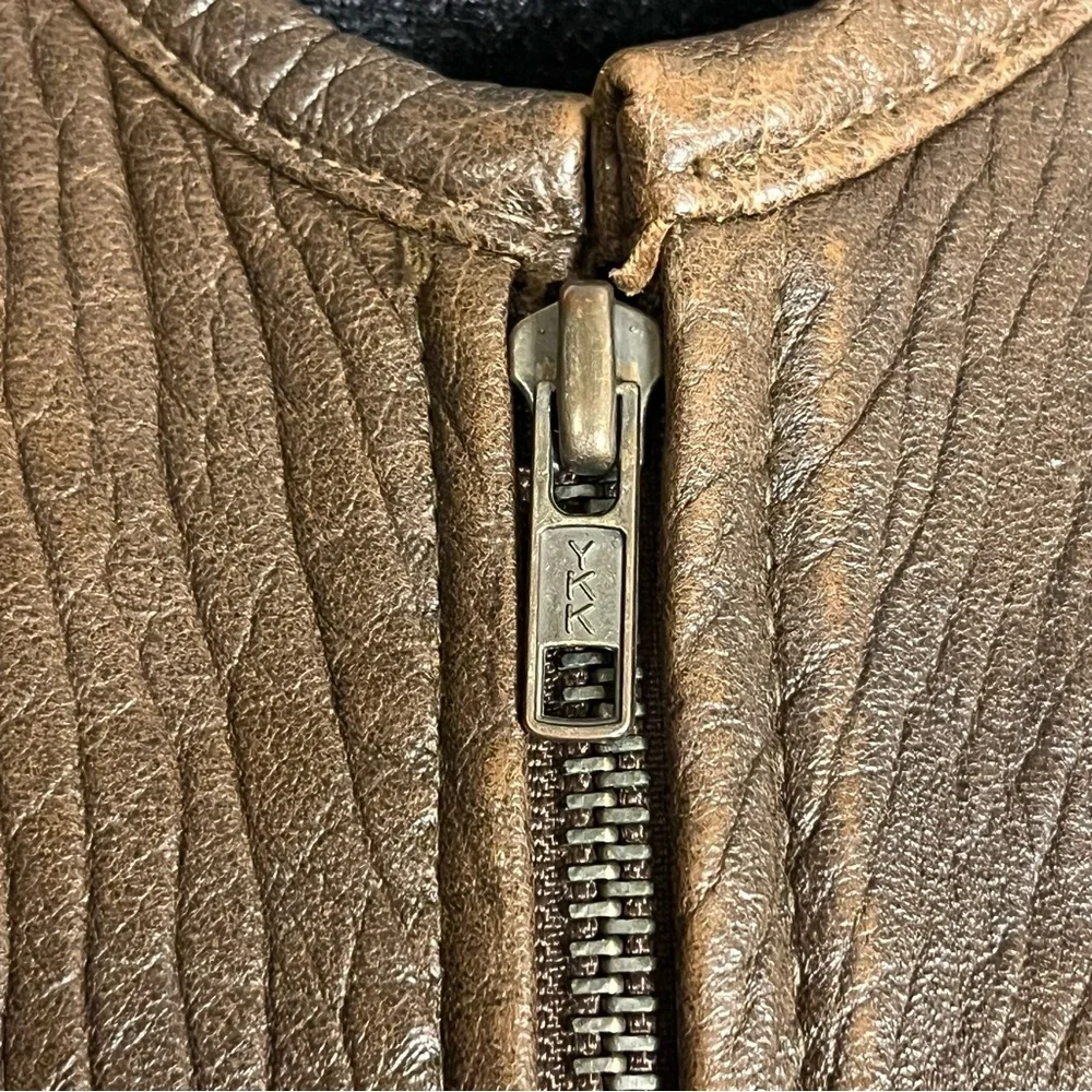 90s vintage carole little leather jacket moto brown front zip pebbled leather 6 - Picture 12 of 12